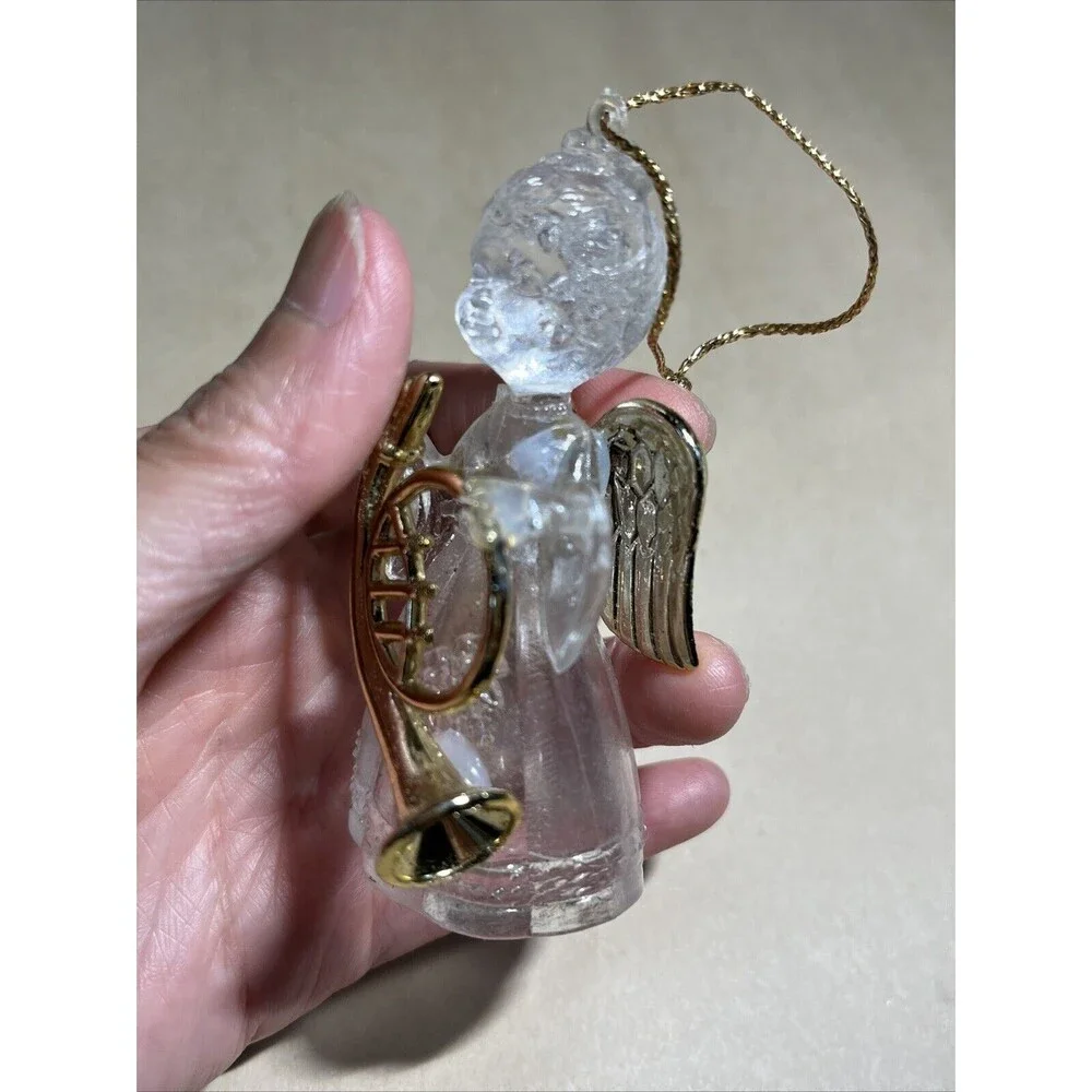 VTG Lot Of 5 Crystal Acrylic Angle Cherub Horse W/ Instrument Christmas Ornament